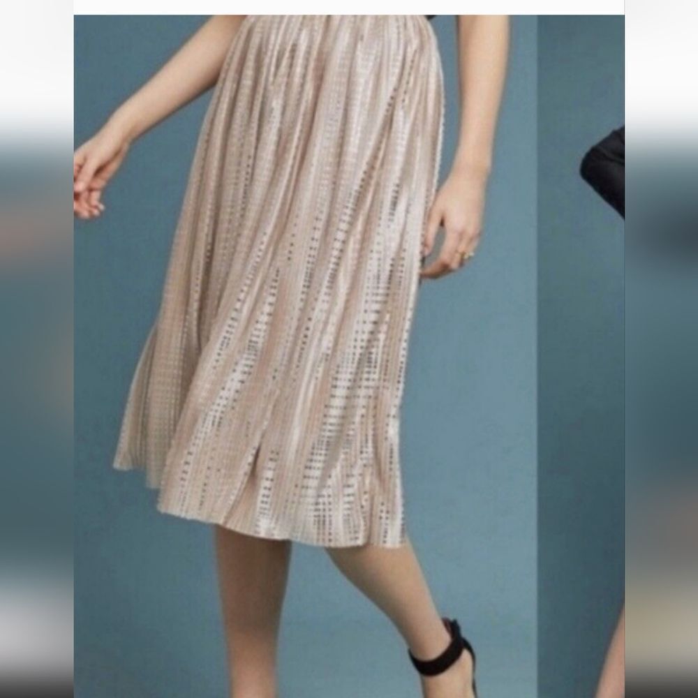 Anthropologie Gold Pleated Midi Skirt Cocktail, Sabina Musayev, 29 Inches Length - Picture 2 of 7
